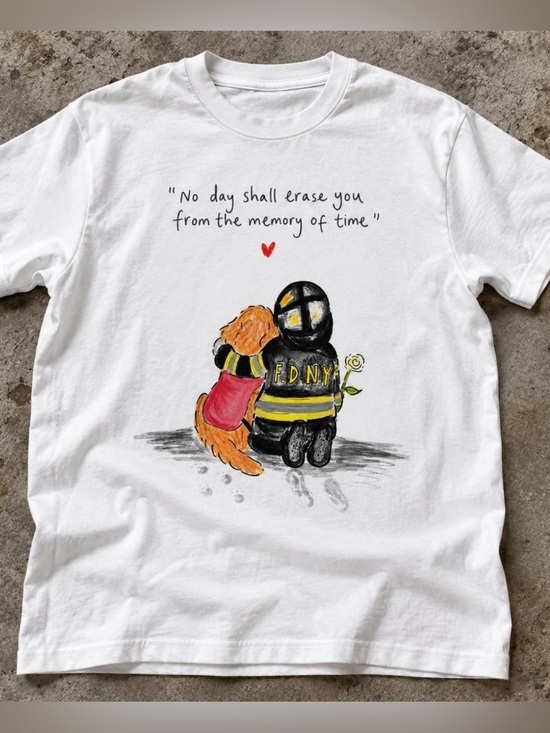 Gildan Other - Gildan White Firefighter & Dog Illustration Tee, Casual Cute Graphic Style
